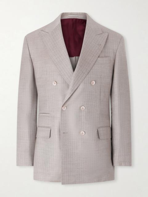 Brunello Cucinelli Double-Breasted Herringbone Cashmere and Silk-Blend Suit Jacket