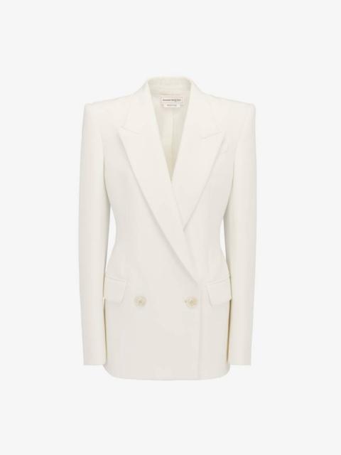 Peak Shoulder Leaf Crepe Jacket in LIGHT IVORY