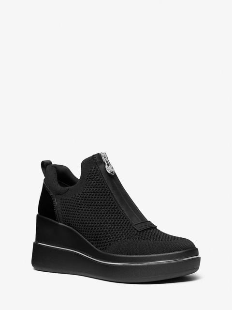 MICHAEL KORS Emmy Stretch Knit Zip Wedge Trainer