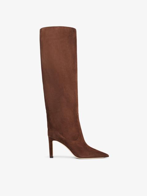 JIMMY CHOO Mavis 85
Chocolate Suede Pointed Toe Knee-High Boots