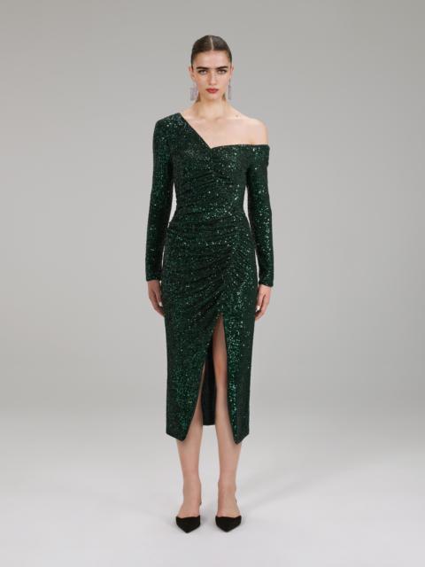 self-portrait Green Stretch Sequin Midi Dress