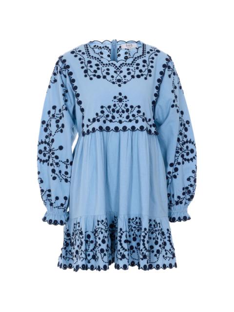 Sea embroidered long-sleeve mini dress