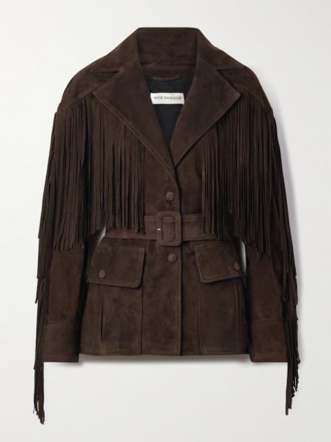 NOUR HAMMOUR Cassidy Belted Fringed Suede Jacket