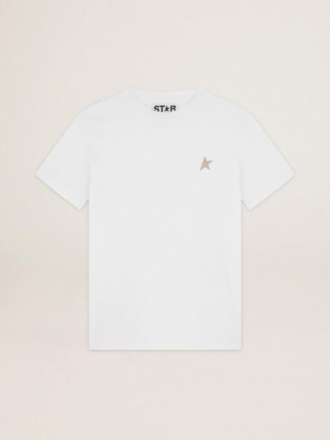 Golden Goose White Star Collection T-shirt with star in gold glitter on the front