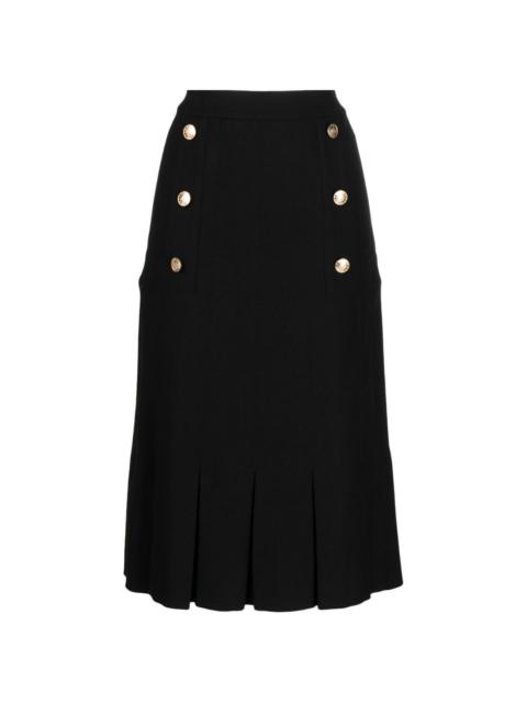 button-embellished pleated midi skirt