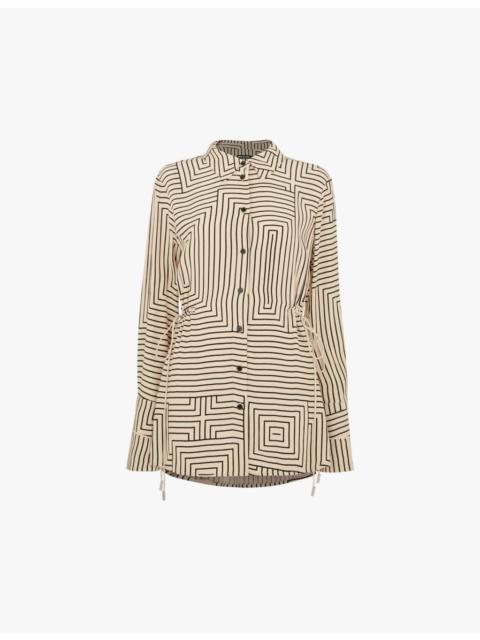 WHISTLES Angled-stripe side-tie woven shirt