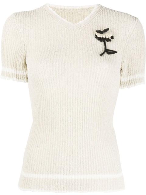 Maison Margiela floral-appliqué ribbed top