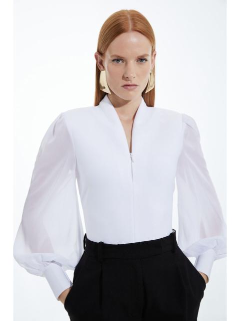 KAREN MILLEN Bandage Figure Form Zip Detail Chiffon Sleeve Knit Top