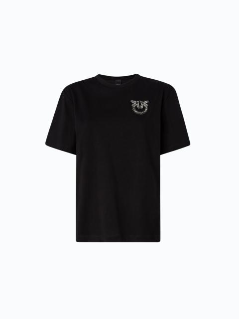 PINKO T-SHIRT WITH LOVE BIRDS JEWEL DETAIL