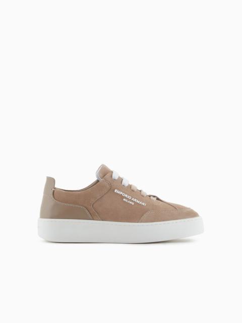 EMPORIO ARMANI Velour leather sneakers with side logo