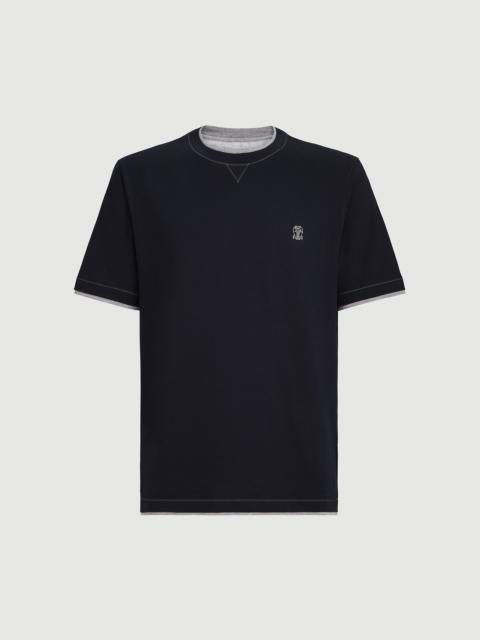 Brunello Cucinelli Cotton jersey crew neck T-shirt with logo and faux-layering