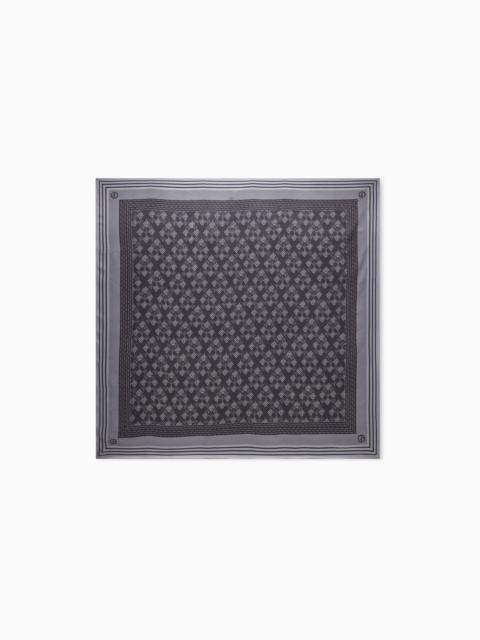 GIORGIO ARMANI SILK SCARF WITH GEOMETRIC PATTERN AND STRIPED EDGES