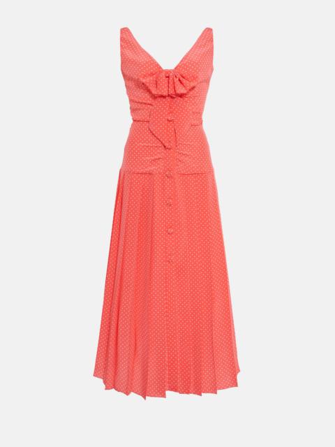 Alessandra Rich POLKA DOT SILK SLEEVELESS PLEATED DRESS WITH BOW