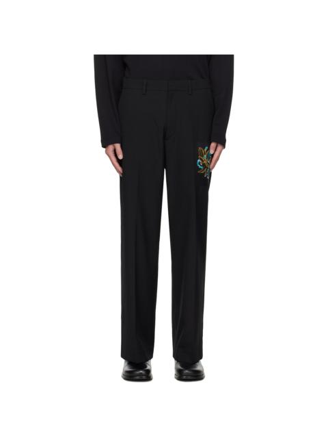 Dries Van Noten Black Embroidered Patch Trousers