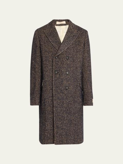 massimo alba Men's Long Herringbone Double-Breasted Jacket