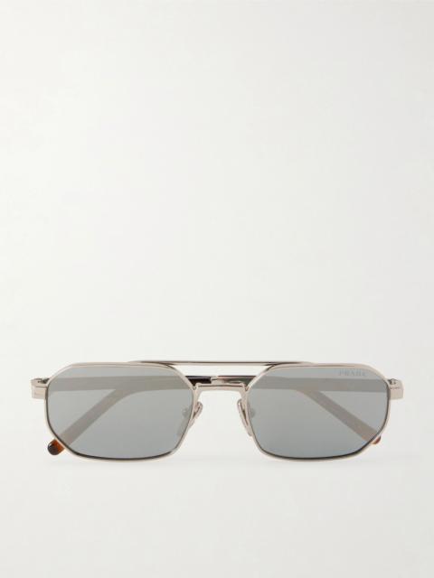 Prada Double-Bridge Aviator-Style Silver-Tone Metal Sunglasses Silver