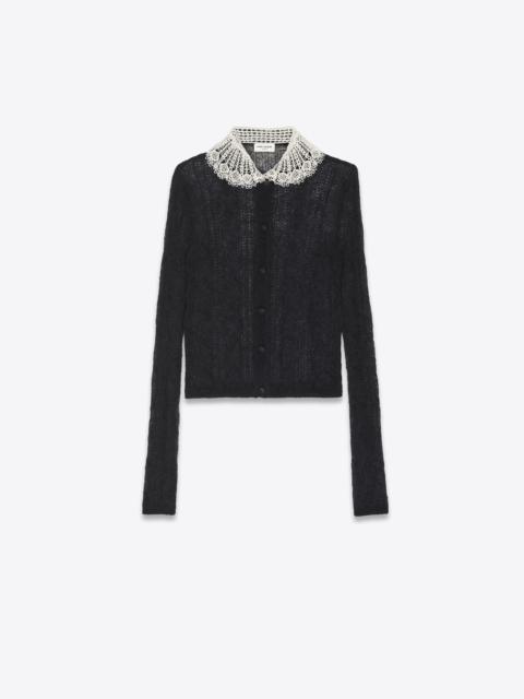 SAINT LAURENT short cardigan in mohair and lace