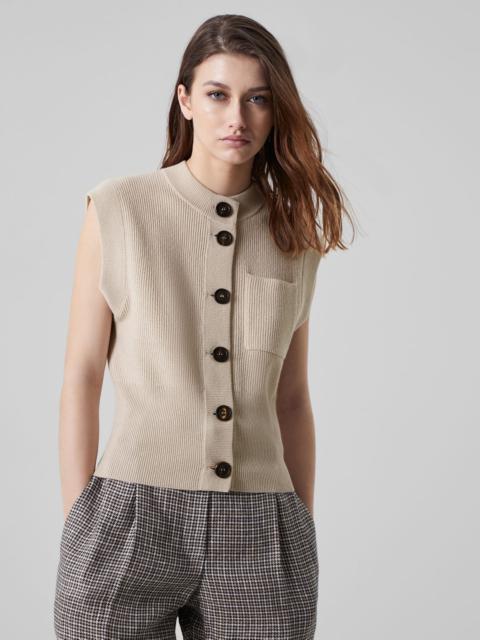Cashmere English rib cardigan with buttons and monili