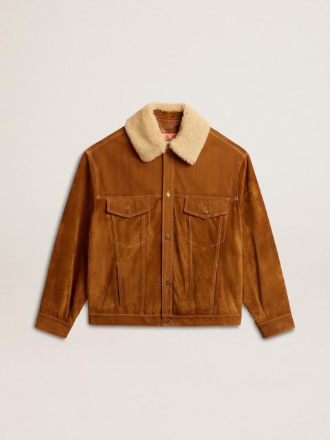 Golden Goose Men's jacket in tobacco-colored split leather with a shearling collar