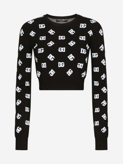 Cropped viscose jacquard sweater with DG logo