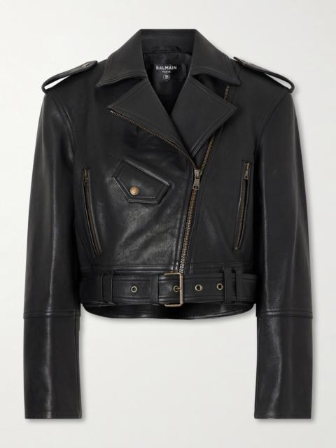 Balmain Cropped Belted Leather Biker Jacket