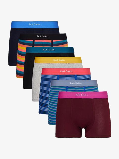 Branded-waistband pack of seven organic stretch-cotton trunks