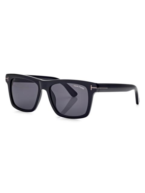 TOM FORD Men's Buckley-02 56MM Wayfarer Sunglasses - Shiny Black Smoke Lenses