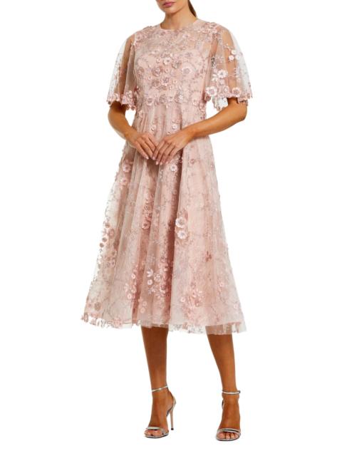 MAC DUGGAL Women's Cocktail Embroidered Mesh Midi-Dress - Blush