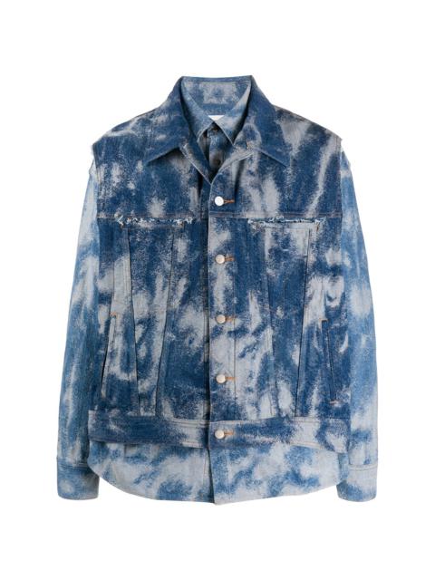 bleached-effect layered denim jacket