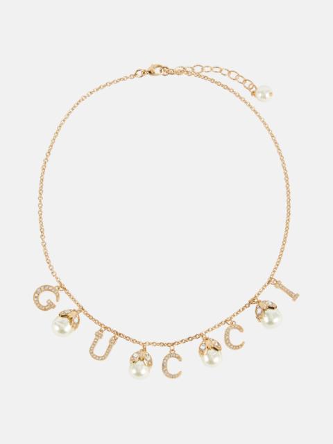 GUCCI logo-print crystal-embellished necklace