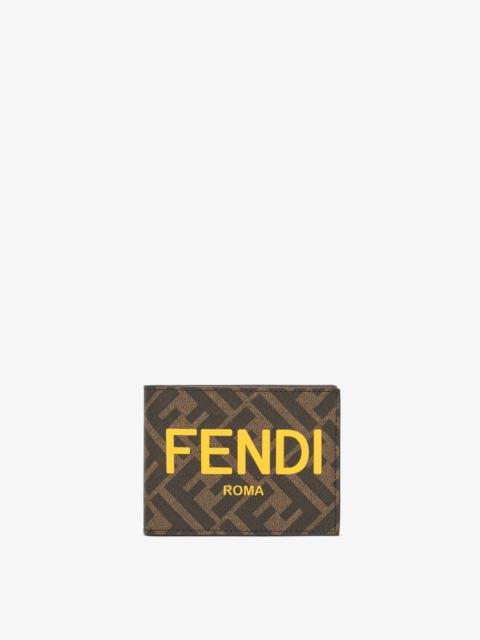 FENDI Bi-fold wallet with six cardholder slots and one banknote compartment. Made of textured fabric with 