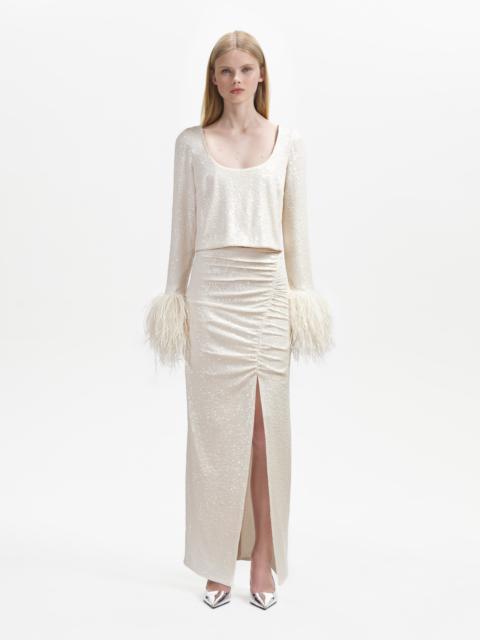 self-portrait Cream Sequin Feather Top