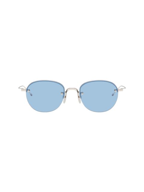 Thom Browne Silver Semi-Rimless Oval Titanium Sunglasses