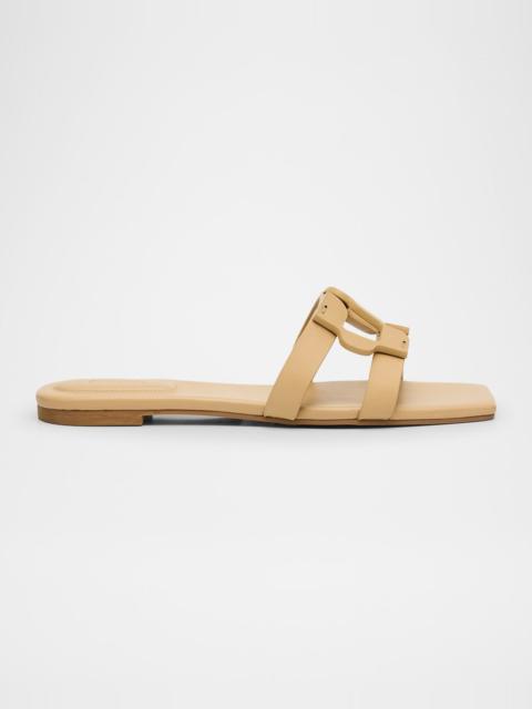 SIMKHAI Leather Monogram Flat Slide Sandals