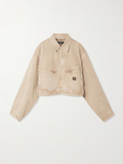 BALENCIAGA Cropped Distressed Appliquéd Denim Jacket
