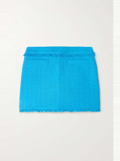 Fringed cotton-blend tweed mini skirt