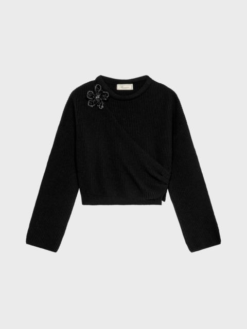 Blumarine WOOL SWEATER WITH PAINTED FLOWER