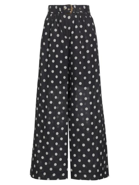 Zimmermann Women's Tuck Belted Polka Dot Wide-Leg Pant - Black Cream Dot