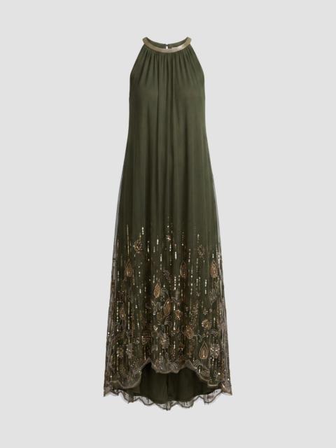 MAC DUGGAL Women's Sequined Pleated Halter Midi Dress - Antique Green