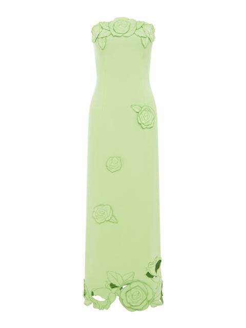 LEO LIN Rayna Floral-Appliquéd Crepe Maxi Dress green