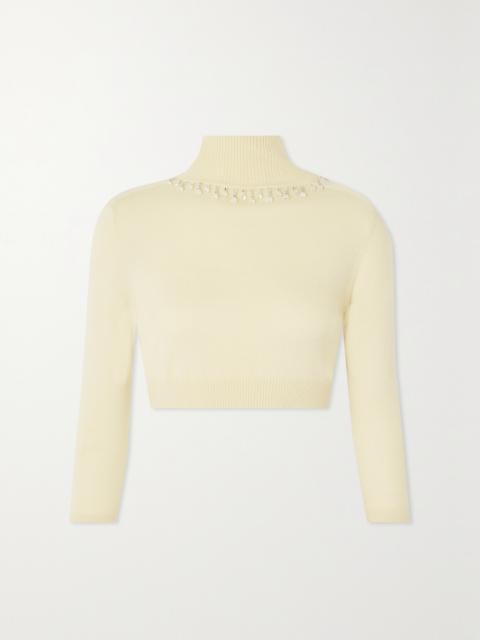 Zimmermann + Net Sustain Matchmaker Cropped Crystal-embellished Merino Wool Turtleneck Sweater
