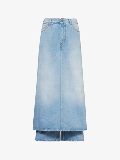 Jeans brand-patch mid-rise denim maxi skirt