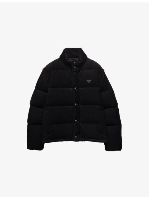 Prada Logo-Plaque Corduroy Cotton Down Jacket