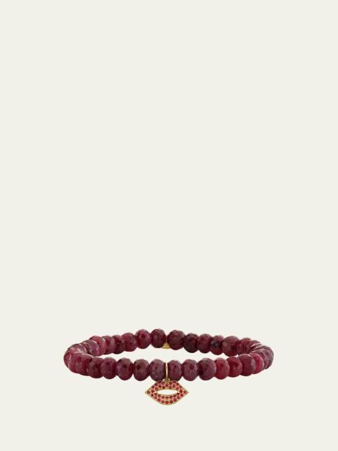 SYDNEY EVAN 14K Small Ruby Lips on Red Corundum Stretch Bracelet