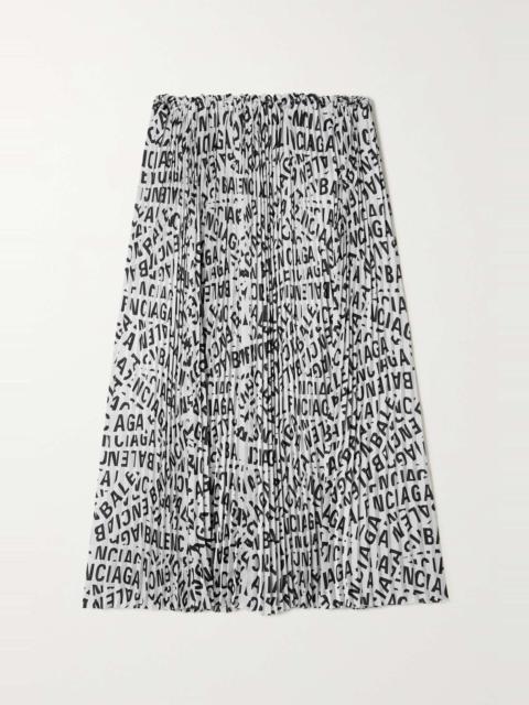 Pleated printed crepe de chine midi skirt