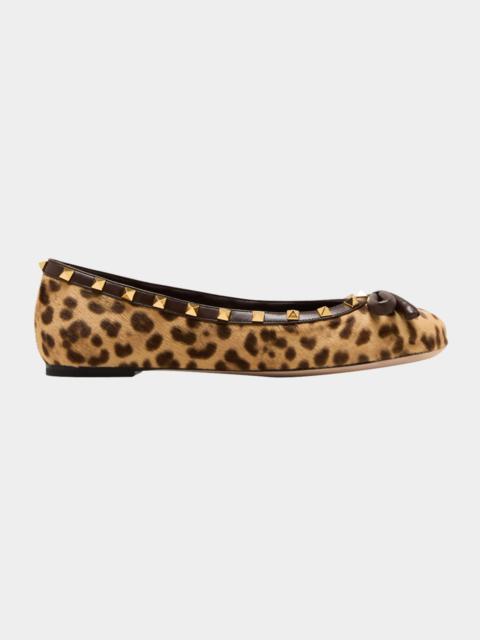 Rockstud Leopard Bow Ballerina Flats