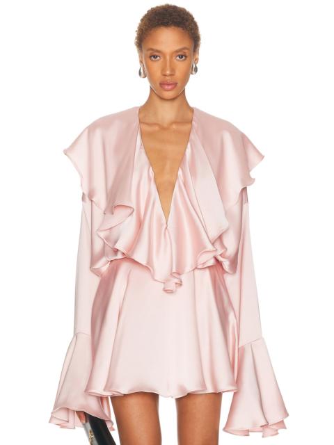 NORMA KAMALI Long Sleeve Deep V Ruffle Bodysuit