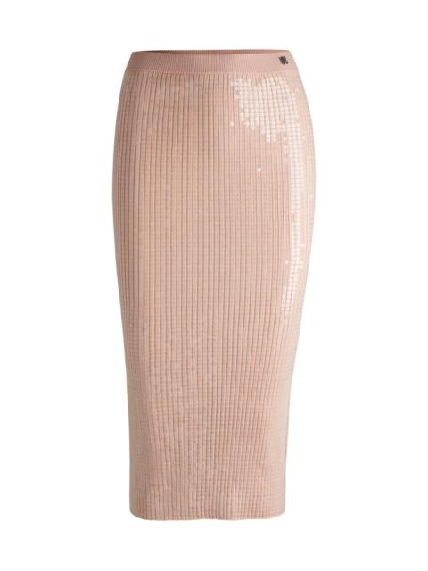HUGO RIBBED MIDI SKIRT WITH TRANSPARENT SEQUINS IN SLIM FIT