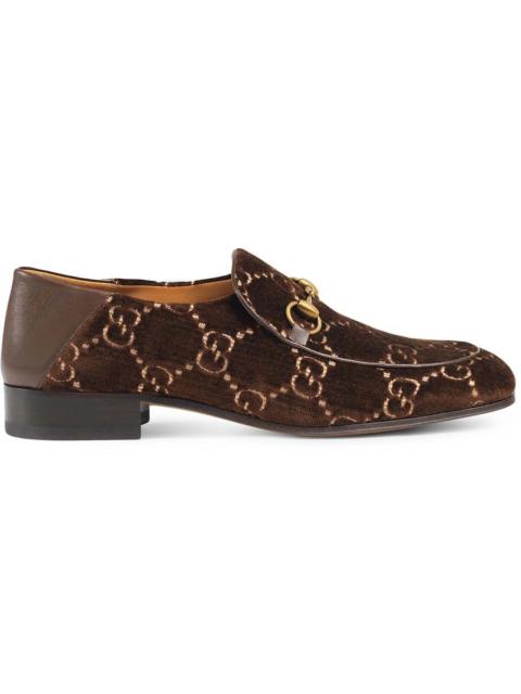 Gucci Jordaan Horsebit GG Velvet Loafer Brown