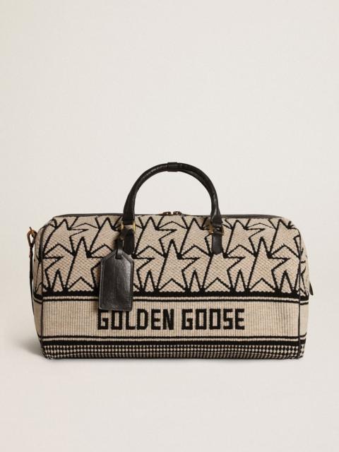 Golden Goose Men's duffle bag in milk-white jacquard wool and black lettering